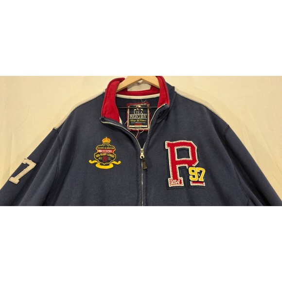 Vintage 90s Rugby USA Starter Jacket Varsity Letterman Patches Zip Navy Blue 2XL - Picture 5 of 16